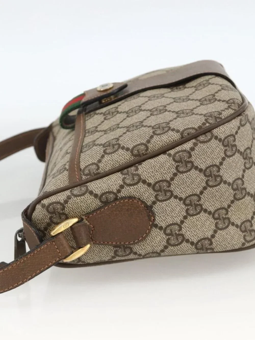 GUCCI GG Supreme Web Sherry Line Bag PVC Beige Gold 89 02 032 Auth YKZ450